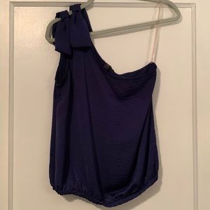 Blue One Shoulder Blouse with 2 Bows - size small